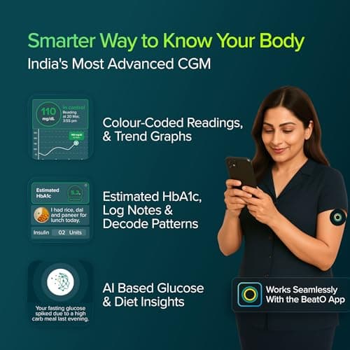 BeatO CGM Glucose Monitor for diabetes | Bluetooth Connected CGM Sugar Test Machine for home | 15-Day Glucose Tracking | No-Scan, One-Push Application(Pack of 1) 4