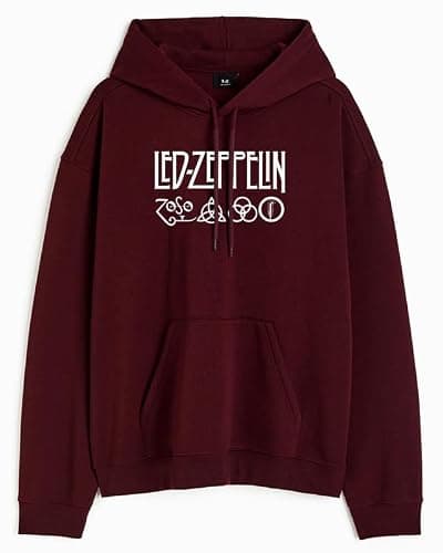 THE DUFFERS Men & Women Cotton Hoodie LadZeppelins Hooded Sweatshirt Maroon XL