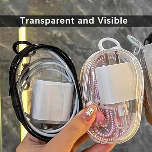 HENTJ Travel Cable Storage Pouch PVC Bag Compact Clear Organizer for Chargers, Earphones & Data Cables Portable Storage Solution for Travel, Transparent Data Cable Management 4