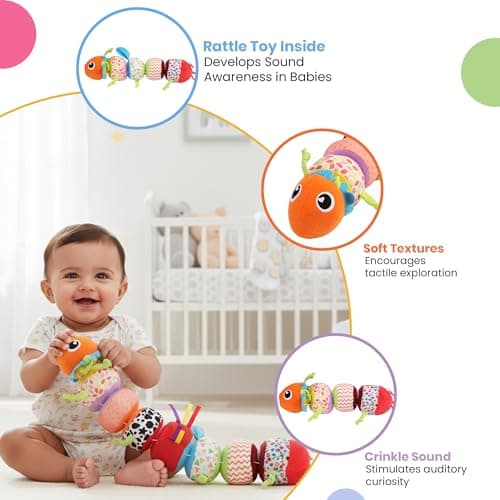 Nuluv Activity Caterpillar Baby Toy, Sensory Rattle and Crinkle Sound, BPA and PVC Free, Soft, Colorful Developmental Toy for 3+ Months, Mix and Match Play for Learning and Motor Skills 2