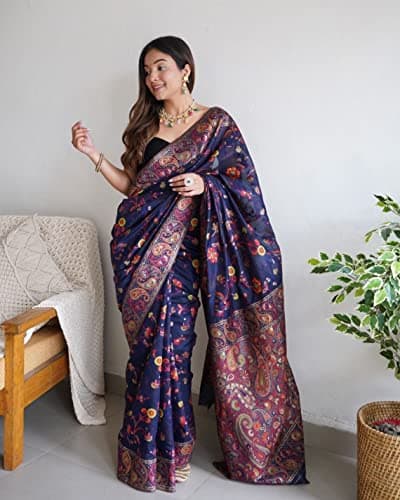 Amazon Brand - Anarva Women's Silk Saree With Blouse Piece | saree for women(shahtoosh-blue) 3