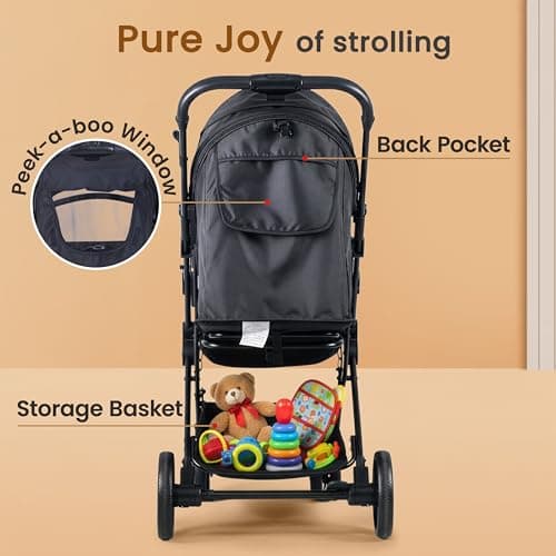 LuvLap Elite Baby Stroller, Pram for 0 to 3 Years with 5 Point Safety Harness, Large Storage Basket, Easy Fold, Extendable Canopy with Looking Window, Multilevel Recline & Adjustable footrest 6