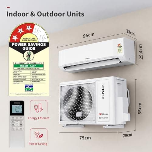 Hitachi 1.5 Ton 3 Star, New Star rated, Inverter Split AC(Copper, Smart View Display, 4 Way Swing,RAS.D318PCD2BS1, White) 3