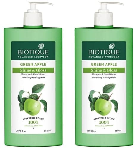 Biotique Green Apple Shine & Gloss Shampoo & Conditioner| Promotes Healthy, Shiny and Glossy Hair | Nourishes Scalp | Makes Hair Soft & Smooth |100% Botanical Extracts| All Skin Types | 650ml