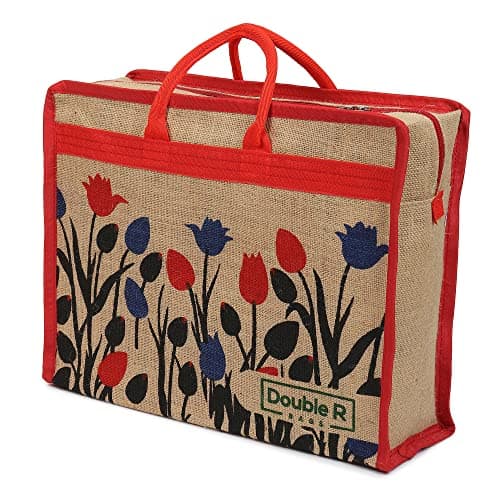 DOUBLE R BAGS Jute Eco-Friendly Tote Bag: Stylish, Spacious, and Sustainable - Perfect for Everyday Errands and Adventures! (Red Tulip, Pack of 3)