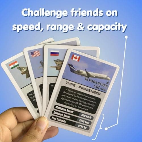 CocoMoco Kids Airplane Trump Card Game for Kids, Learning Games and Educational Playing Cards, Birthday Return Gift for Kids Ages 6-7, 8-10, 11-12 Year Old Boys and Girls (Pack of 10) 5