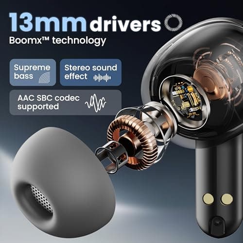 GOBOULT Made in India K10 Ear Buds Wireless with 50H Playtime, 4 Mics Clear Calling, 45ms Low Latency Gaming, IPX5, 10mm Bass Drivers Earbuds Bluetooth Wireless Earphones(Pure Black) 6