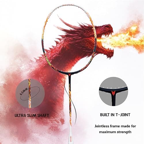 TANSO Wild Fire Full Graphite Ultra Light Weight Carbon Fibre Strung Badminton Racket (35 Lbs Tension,6.5mm ultra slim shaft, 77 Grams, Strung with premium strings and full racquet cover) (Aggressive) 5