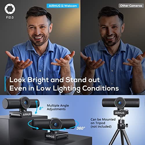 AIRHUG 2K Webcam with Microphones, USB Web Cam for Computer and Laptop Plug & Play, Web Camera with Privacy Cover, 71°,for Streaming and Conferencing 3