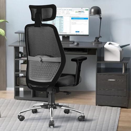 ASTRIDE Octave BIFMA Certified Ergonomic Office Chair for Work | 2D Adjustable Soft Armrest, 2D Headrest & 2D Lumbar Support | Single Tilt Lock Mechanism [Heavy Duty Metal Base, Black-Grey]