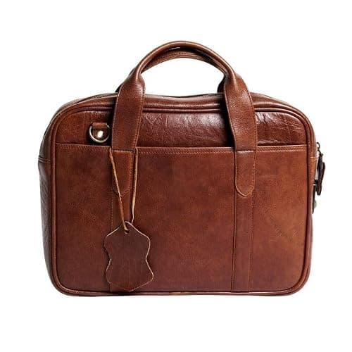 H HAANS - The Leather Store Walnut Brown Messenger Work Bag | Genuine Leather | Stylish & Durable | Everyday Use