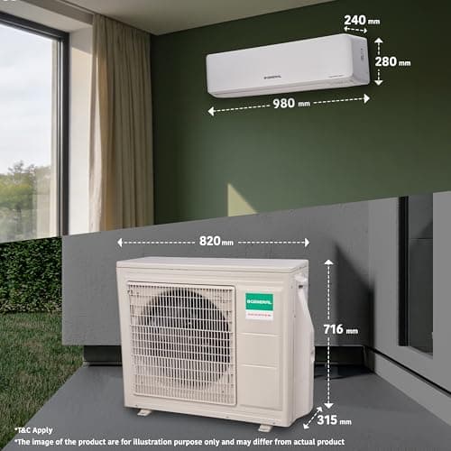 GENERAL 2 Ton BEE 2026 4 Star Rated,Inverter Split AC(Copper,7040W,Powerful Cooling,15m Long Reach Airflow,4 Way Swing,55°C Max,Suitable for 250~300 Sft,ASGG24CGAA-B, White,Free Standard Installation) 3