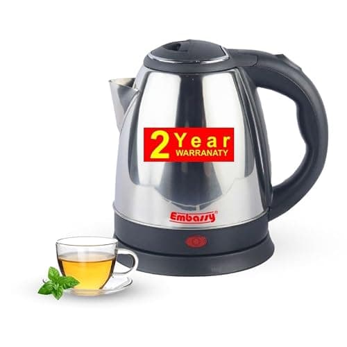 EMBASSY Electric Kettle Stainless Steel 1.5 L | 1000W | Superfast Boiling | Auto Shut-Off | Boil Dry Protection | 360° Rotating Base | 2 YEAR WARRANTY