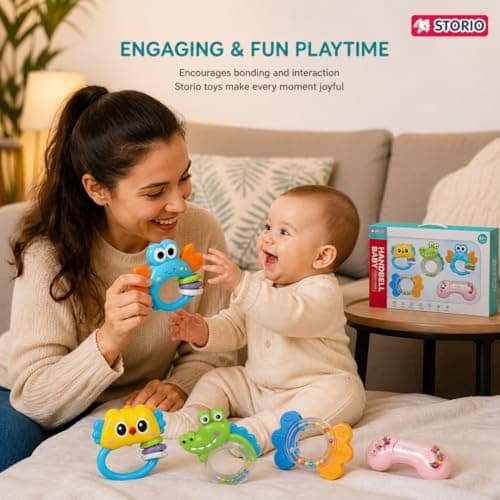 Storio Baby Rattle Set | Newborn Rattle Gift Set for Boys & Girls | Safe & Colorful Infant Toys for Early Learning & Sensory Play | Ideal Gift Pack for 0-12 Months Babies 2