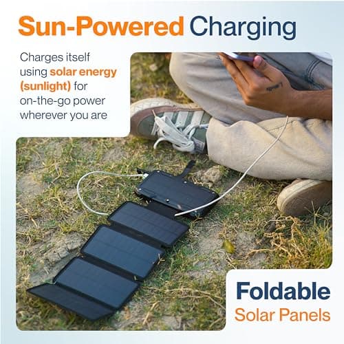 Ambrane Solar Powerbank 10000mAh with 5 Solar Panels, 5 Days Recharge time in Sunlight, 22.5W Fast Charging, USB & Type C Output for iPhone, Android & Other Devices, Led Flashlight (Solar 10k, Black) 2