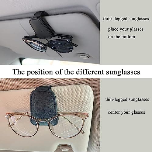 HSR Car Accessories Universal Sunglasses Goggles Holder for Car Sun Visor, Magnetic Leather Glasses Hanger Clip (Black) 3