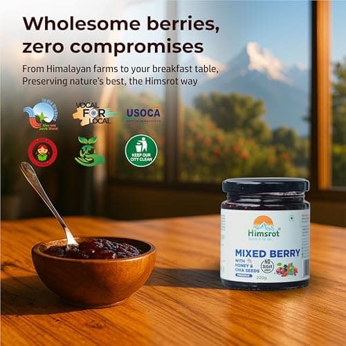 Mixed Berry Preserve with Honey & Chia Seeds | Smooth Fruit Spread for Breakfast | Made with Real Mixed Berries & Pure Honey | No Added Preservatives or Artificial Colors | 220g 4
