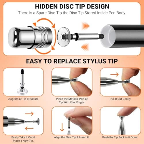 Tukzer Universal Stylus Pen for Smartphone/Tablet/iPad/Pro/Air/iPhone/iOS/Android/All Touch Screens Devices| Fine Point Disc Tip, Lightweight Aluminum Body Magnetic Cap Drawing Writing (Black) 2