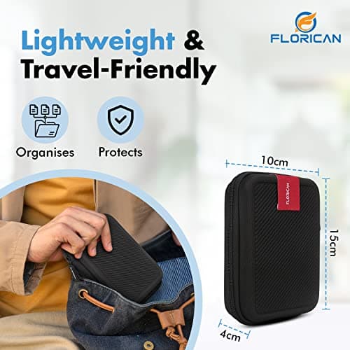 FLORICAN Premium Double Padded Shockproof External Hard Drive Case for All 2.5-inch Hard Disks Portable Storage Organizer Bag for HDDs Earphone USB Cables Mobile Charger 5