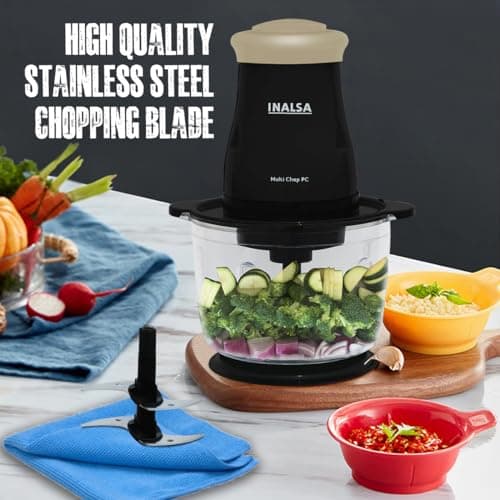 INALSA Electric Chopper for Kitchen &Meat Grinder|1.5 LCapacity|Unbreakable Bowl|400W Motor|Stainless Steel Double Layer Chopping Blade & Whisking Blade|Chop,Mince&Whisk|2 Yr Warranty(Multi Chop PC) 2