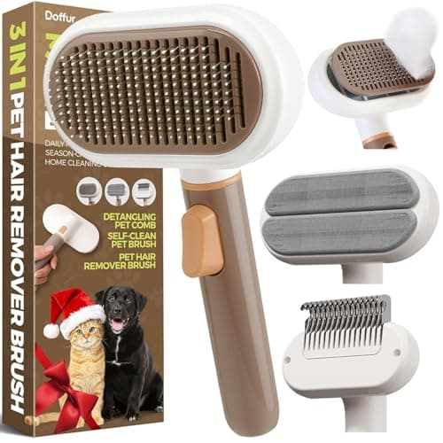 ZPCCOT 3 in 1 Self Cleaning Pet Grooming Brush for Dogs & Cats | Deshedding Slicker Hair Remover Comb | Skin Friendly Undercoat Massager | Non Slip Handle for Long & Short Hair Pets