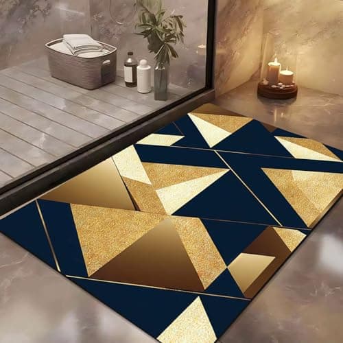 Yellow Weaves 3D Patterned Anti Slip Water Soaking Floor Mat, Water Absorbent Non Slip Bath Mat, Quick Dry Mat for Bathroom, Door Mat for Home, Kitchen, Office, Kitchen, Geometric Gold (Pack of 1)