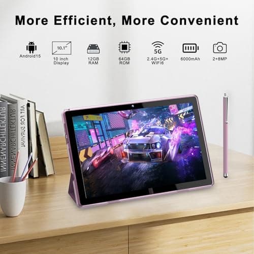 HOTTABLET 10 inch Android 15 Tablet, 12GB RAM (4+8 Expansion) + 64GB ROM, 2+8MP Dual Camera, 6000mAh Battery (Tablet + Case + Pen) (Pink) 5