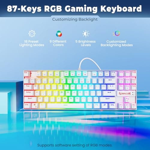 Redragon K552W-RGB 60% Mechanical Gaming Keyboard Compact 87 Key Mechanical Computer Keyboard KUMARA USB Wired Cherry MX Blue Equivalent Switches for Windows PC Gamers (White RGB Backlit) 4