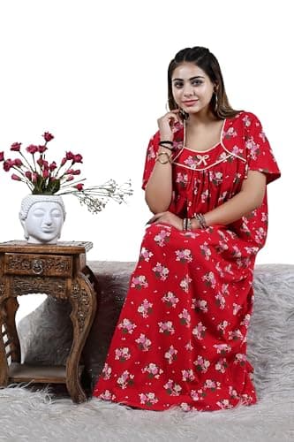 Bejod's Collection Cotton Nighty Combo Pack of 2 | Full Length Printed Maxi Night Dress | Soft Breathable Nightwear Gown for Women | Plus Size Women Nighty XL, XXL, 3XL 4