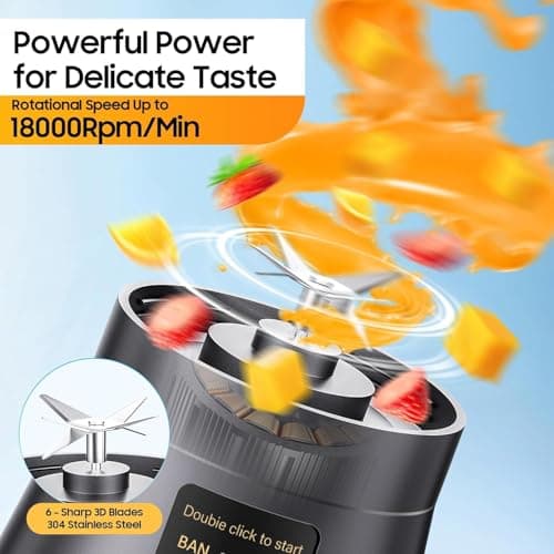 6 Blade Juicer Mixer Grinder Mini, Portable Blender for Smoothies & Juices, USB Rechargeable Bottle Juicer Blender, Smoothie Maker, Milkshake Blenders 5