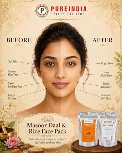 Pure India Handmade Rice Powder & Masoor Dal Powder Combo (100g + 100g) | Natural Ubtan for Face Pack | Skin Brightening, Tan Removal, Exfoliation & Glowing Skin | DIY Face Mask | Total 200g 4