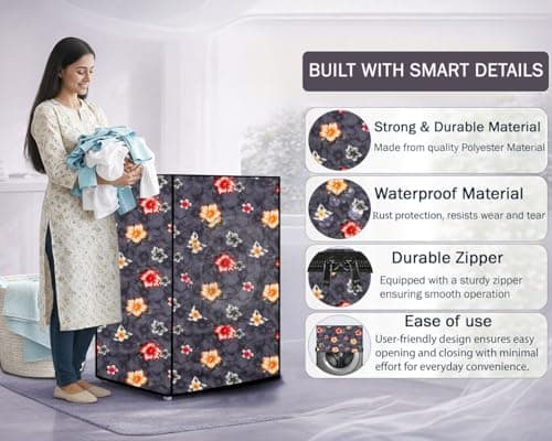 Stylista Washing Machine Cover Compatible for LG 7 Kg Fully-Automatic Front Loading FH0G7QDNL02 Grey 4