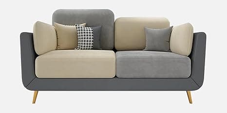 Modern & Stylish cushioned couch relax sectional sofa in fabric & velvet and Heavy Duty sofa ideal for bedrooms, living rooms, guest rooms, homes, and office-(2 Seater Grey & Beige).