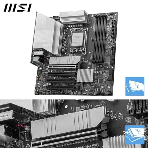 MSI PRO B860M-A WiFi Motherboard, mATX - Supports Intel Core Ultra Processors (Series 2), LGA 1851 - DDR5 Memory Boost 8800+ MT/s OC, 1 x PCIe 5.0 x16, 1 x M.2 Gen5, 5G LAN, Wi-Fi 7 3