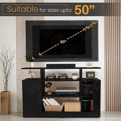 ABOUT SPACE TV Unit - Engineered Wooden TV Stand with Adjustable Shelf Storage Cabinet with Door for Console, Home Theatre, Books for Living Room - DIY Entertainment Unit for 32-50 Inch - Black 4