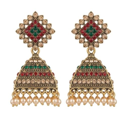 NILARA Kundan Jhumka Earrings for Women | Gold Plated Traditional Temple Jewellery | Antique Dome Jhumki | Bridal Wedding Party Fashion Ethnic Earrings for Women and Girls | Bridal Earring Kundan (Red