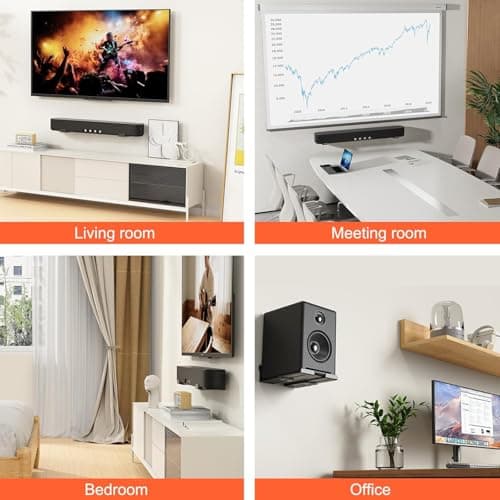 Universal Soundbar stand Wall Mount Bracket, Adjustable Depth 90-145mm (3.5-6.1 in), Heavy Duty Carbon Steel, Holds Up to 15kg, Under TV Mount for All brand Soundbar Mount Speaker Stand Black 5