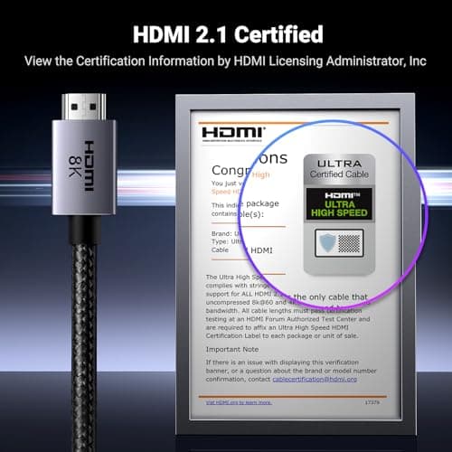 UGREEN 8K@60Hz Certified HDMI 2.1 Cable 2M Aluminum Shell Ultra Speed Support 48Gbps eARC HDR VRR UHD Dolby Vision Atmos HDCP 2.3 Compatible with PS5/4 Xbox Laptop PC TV Soundbar Monitor Switch 2