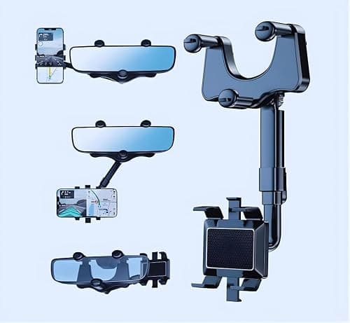 360° Rotatable & Retractable Rearview Mirror Phone Holder for Car | Universal Anti-Shake Smartphone Mount | Adjustable Multifunctional Car Phone Cradle for Safe Driving | Fits All iPhones & Androids