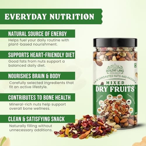 Healthy Land Royal Mixed Nuts 500g | 6 Dry Fruit Blend with Almonds, Cashews, Pistachios, Walnuts & Raisins | Premium Quality 5
