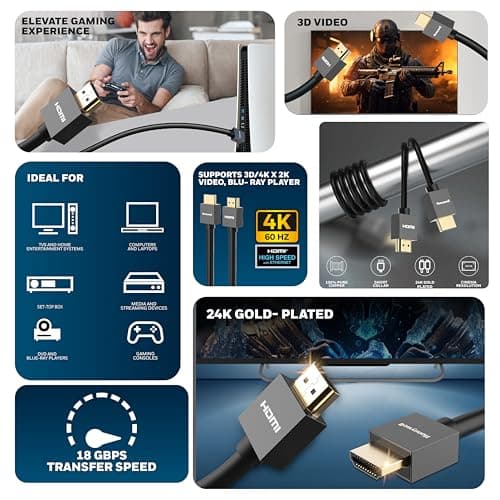 Honeywell HDMI Cable v2.0 with Ethernet, 3D/4K@60Hz Ultra HD Resolution, 1 Mtr, 18 GBPS Transmission Speed, High-Speed, Compatible with all HDMI Devices Laptop Desktop TV Set-top Box Gaming Console 2