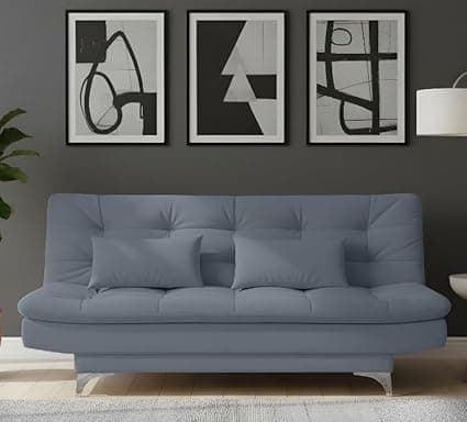 AMATA Eagle 3 Seater Sofa Cum Bed Light Grey Suede Velvet Fabric with Two Cushions Perfect for Home Living Room and Guests (Light Grey, Medium)(3 Year Warranty)