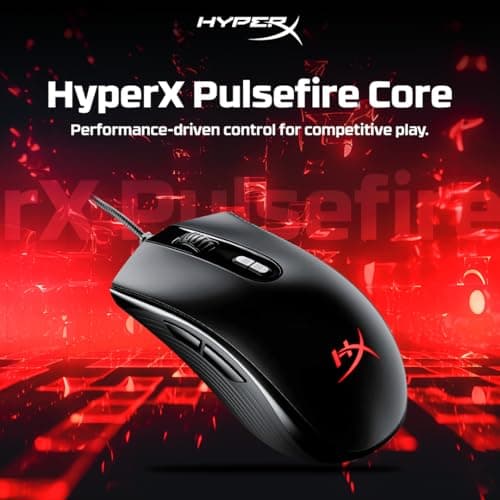 HyperX Pulsefire Core RGB USB Gaming Mouse, Up to 6200 DPI, Pixart 3327 Optical Sensor, 87gm Lightweight, 20Mn Clicks, 7 Programmable Buttons, 1K Hz Polling Rate, 24 Months Warranty - Black [4P4F8AA] 3