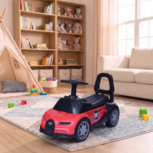 VINI TOYS Luxury Sports Car Ride On Car for Kids 1-5 Years, Foot to Floor Baby Car, Backrest, Steering Wheel, LED Lights, Music & Under Seat Storage (Red, Ride On Without Push Handle)