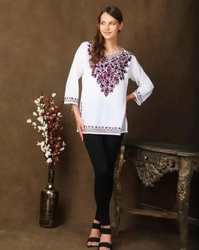 Elegant Lucknowi Hand-Embroidered Short Kurti for Women Purple 3