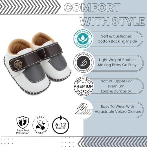 Neska Moda 6 To 12 Months Baby Boys & Girls Synthetic Leather Colorblock Hook & Loop Closure Booties (Dark Brown & White) - BT5009 3
