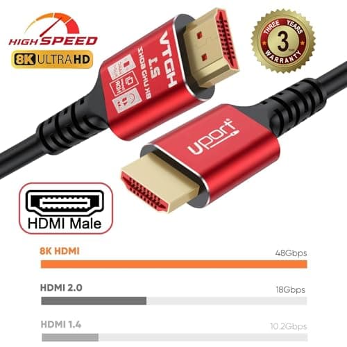 Storite 8K High Speed HDMI 2.1 Cable with Ethernet - 5 Meter UHD Resolution 8k@60Hz,4K@120Hz, 48 Gbps Fast Transmission for Video and Sound Quality, eARC, 3D, Compatible with HDMI Enabled Devices 3