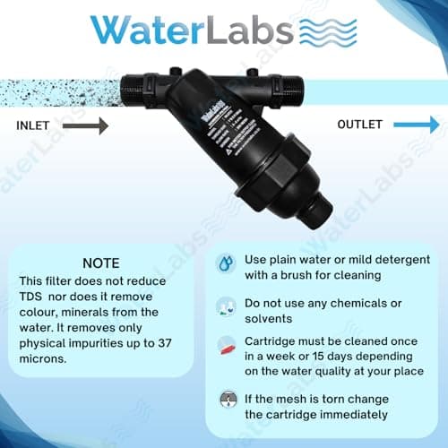 WaterLabs WL0920 Double Mesh Water Tank Filter | 37 Micron | SS 400 Grade Stainless Steel Mesh | UV Stabilized Material | 1 Year Warranty | Cleans Sand, Dirt & Sediments (3/4" Filter | 20MM) 5