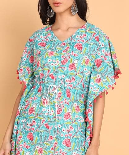 BLOCKS OF INDIA Coords Set in Pure Cotton Kaftan Style Hand Block Print Co Ord Set for Women (X-Large, Turquoise) 5