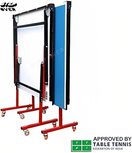STEP OVER Mini Wood Table Tennis Table (6x3 ft) with Wheel (Laminated Top 18 mm + 2 Tt Racket & Balls) (Blue) 4